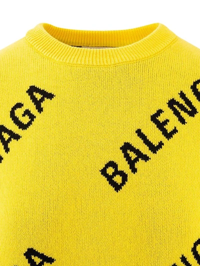 Shop Balenciaga Allover Logo Intarsia Jumper In Yellow