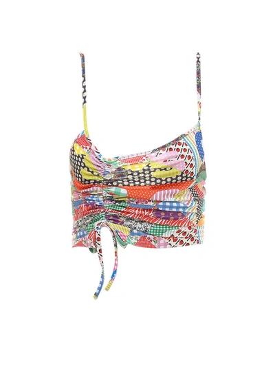 Shop Gcds Mix Print Ruched Cropped Top In Multi