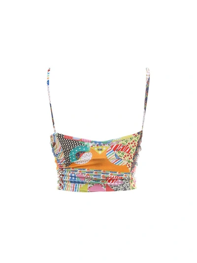 Shop Gcds Mix Print Ruched Cropped Top In Multi