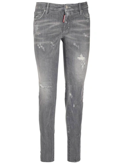Shop Dsquared2 Distressed Skinny Leg Jeans In Grey