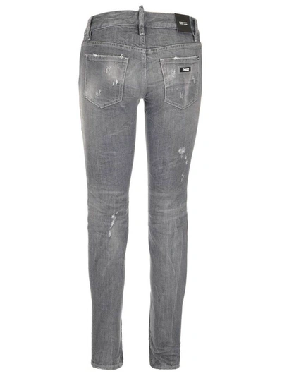 Shop Dsquared2 Distressed Skinny Leg Jeans In Grey