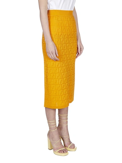 Shop Fendi Ff Motif Midi Skirt In Orange