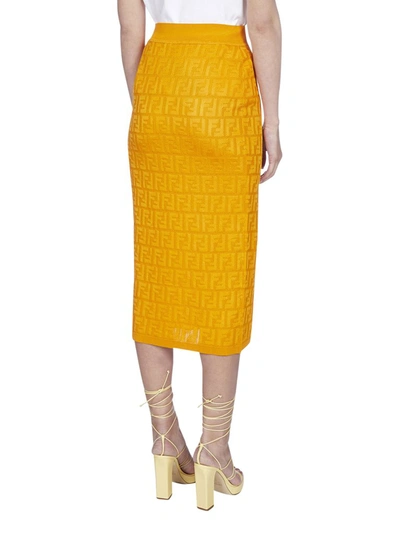 Shop Fendi Ff Motif Midi Skirt In Orange