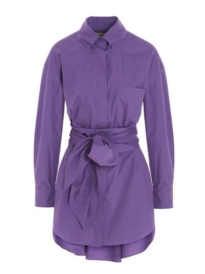 Shop Alexandre Vauthier Tie Waisted Mini Shirt Dress In Purple
