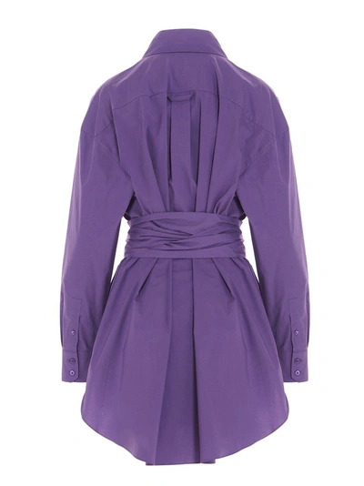 Shop Alexandre Vauthier Tie Waisted Mini Shirt Dress In Purple