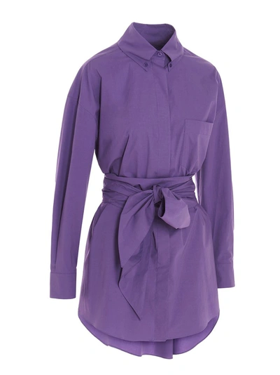Shop Alexandre Vauthier Tie Waisted Mini Shirt Dress In Purple