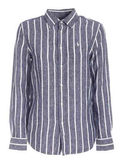 Shop Polo Ralph Lauren Logo Embroidered Striped Shirt In Multi