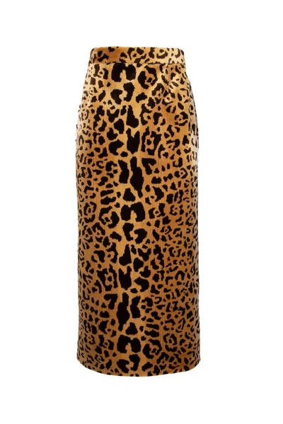 Shop Miu Miu Leopard Print Midi Skirt In Kaki