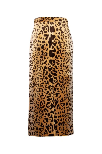 Shop Miu Miu Leopard Print Midi Skirt In Kaki
