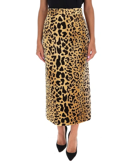 Shop Miu Miu Leopard Print Midi Skirt In Kaki