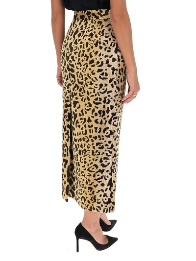 Shop Miu Miu Leopard Print Midi Skirt In Kaki