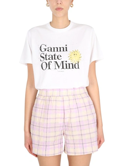Shop Ganni State Of Mind Sunny Logo Print T In White