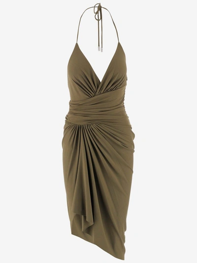 Shop Alexandre Vauthier Halterneck Midi Dress In Brown