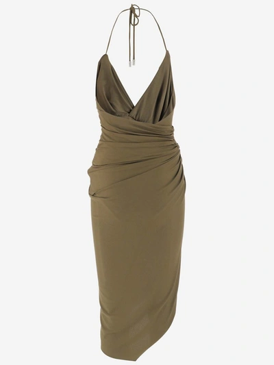 Shop Alexandre Vauthier Halterneck Midi Dress In Brown