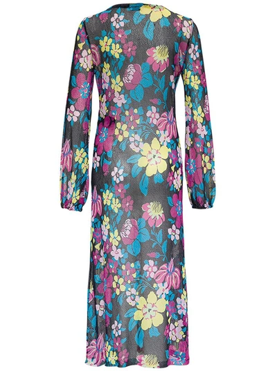 Shop Saint Laurent Floral Printed Long Sleeve Dress In Multi