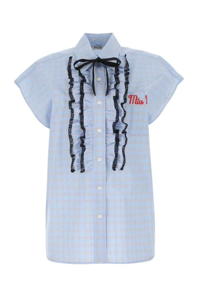 Shop Miu Miu Ruffled Sleeveless Shirt In Multi