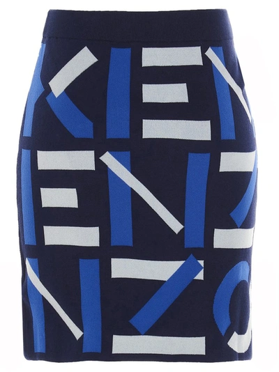 Shop Kenzo Sport Jacquard Monogram Mini Skirt In Blue