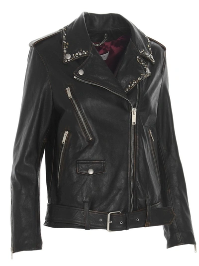 Shop Golden Goose Deluxe Brand Studded Leather Biker Jacket In Black