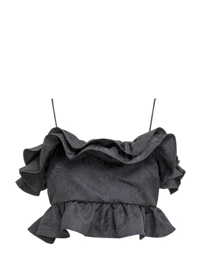 Shop Msgm Ruffled Cropped Top In Black