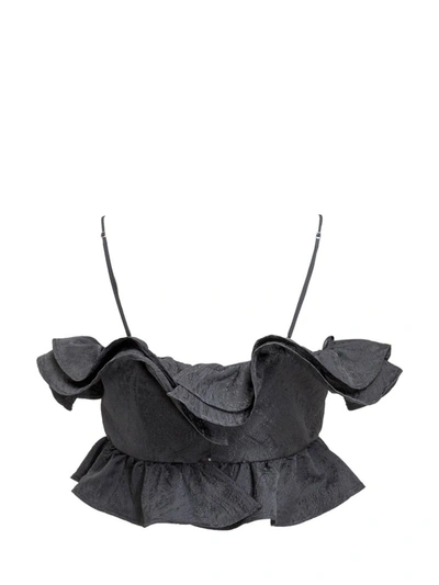 Shop Msgm Ruffled Cropped Top In Black