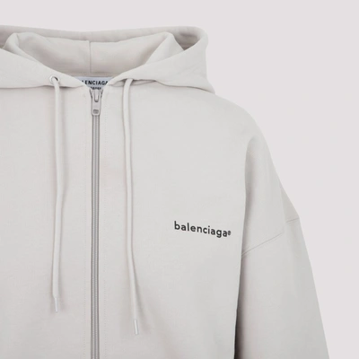 Shop Balenciaga Logo Print Zipped Drawstring Hoodie In Grey