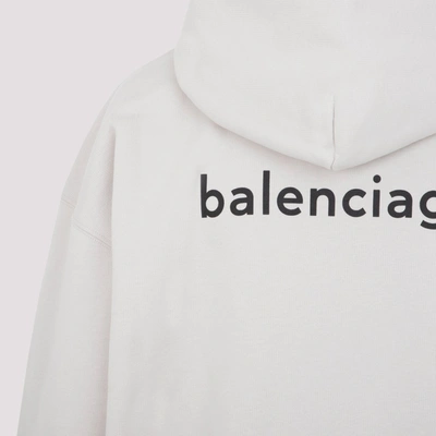 Shop Balenciaga Logo Print Zipped Drawstring Hoodie In Grey