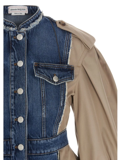 Shop Alexander Mcqueen Trench Panelled Denim Jacket In Multi