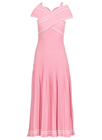 Shop Msgm Ribbed Knit Midi Dress In Pink