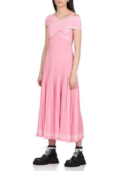 Shop Msgm Ribbed Knit Midi Dress In Pink