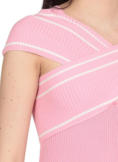 Shop Msgm Ribbed Knit Midi Dress In Pink