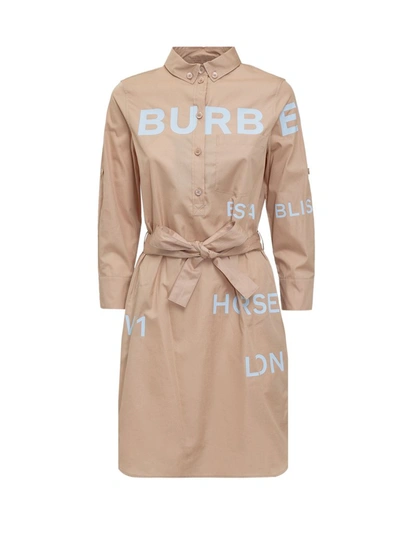 Shop Burberry Horseferry Shirt Dress In Beige
