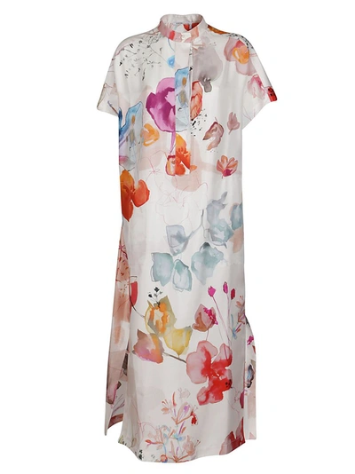 Shop Agnona Watercolour Floral Printed Midi Dress In Multi