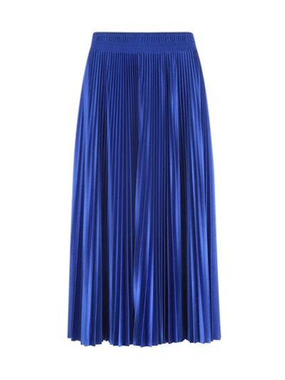 Shop Balenciaga Pleated Midi Skirt In Blue