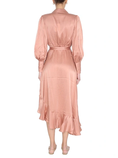 Shop Zimmermann Ruffled Wrap Midi Dress In Pink