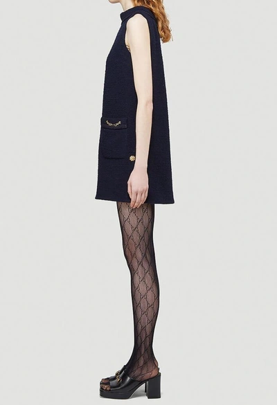 Shop Gucci Tweed Crêpe Mini Dress In Black