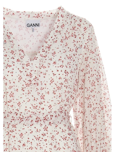 Shop Ganni Printed Georgette Loose Fit Dress In Multi