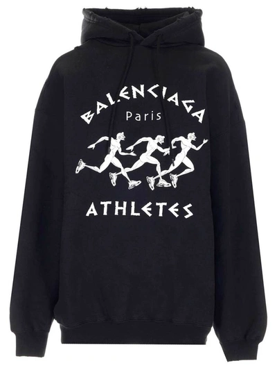 Shop Balenciaga Athletes Print Hoodie In Black