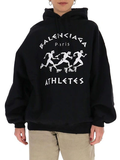 Shop Balenciaga Athletes Print Hoodie In Black