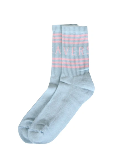 Shop Versace Logo Intarsia Socks In Blue