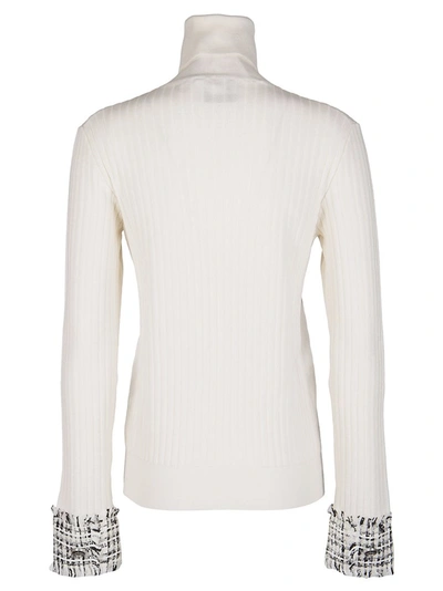 Shop Dolce & Gabbana Tweed Cuff Turtleneck Sweater In White