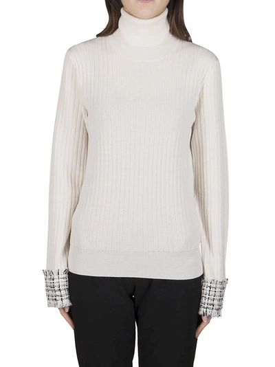 Shop Dolce & Gabbana Tweed Cuff Turtleneck Sweater In White