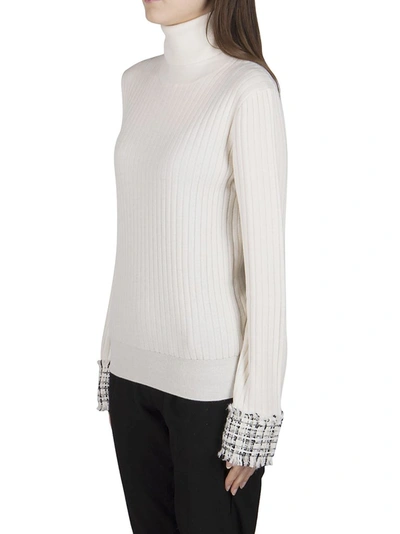 Shop Dolce & Gabbana Tweed Cuff Turtleneck Sweater In White