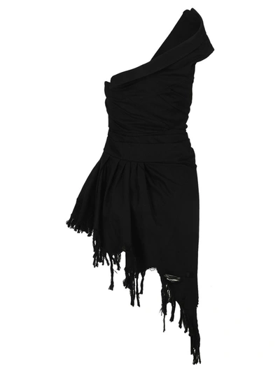 Shop Alexander Wang Ruched One Shoulder Denim Dress In Black