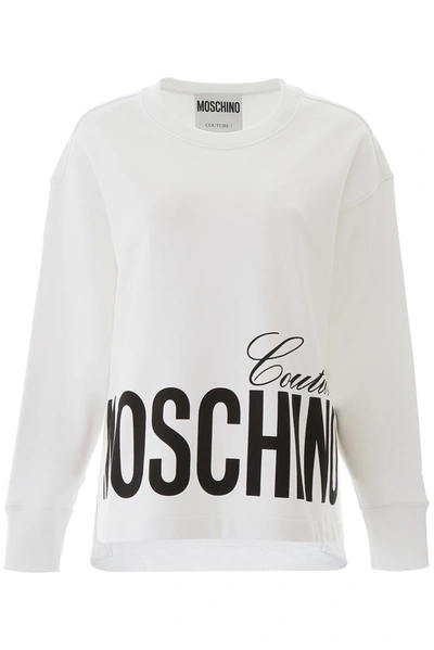 Shop Moschino Couture Logo Print Sweatshirt In White