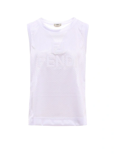 Shop Fendi Logo Micromesh Tank Top In White