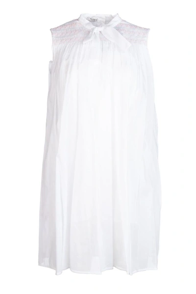 Shop Miu Miu Smocked Panel Sleeveless Dress In White