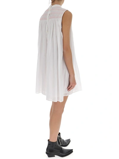 Shop Miu Miu Smocked Panel Sleeveless Dress In White