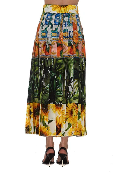 Shop Dolce & Gabbana Multi Print Pleated Midi Skirt