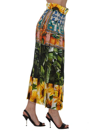 Shop Dolce & Gabbana Multi Print Pleated Midi Skirt