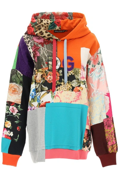 Shop Dolce & Gabbana Patchwork Dg Embroidery Hoodie In Multi